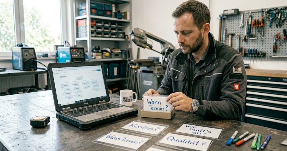 Handwerker-Website: Diese 12 Fragen stellen Kunden wirklich (und wo du sie beantwortest)